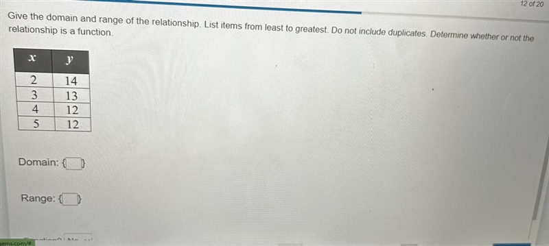 Give the domain and range of the relationship. List items from least to greatest. Do-example-1