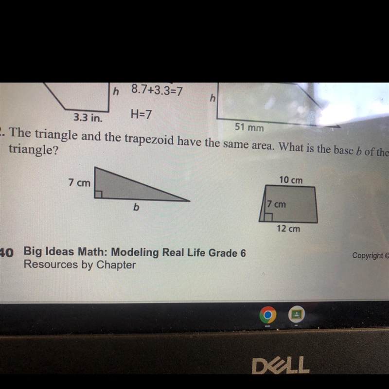 The triangle and the trapezoid have the same area what is the base b of the triangle-example-1