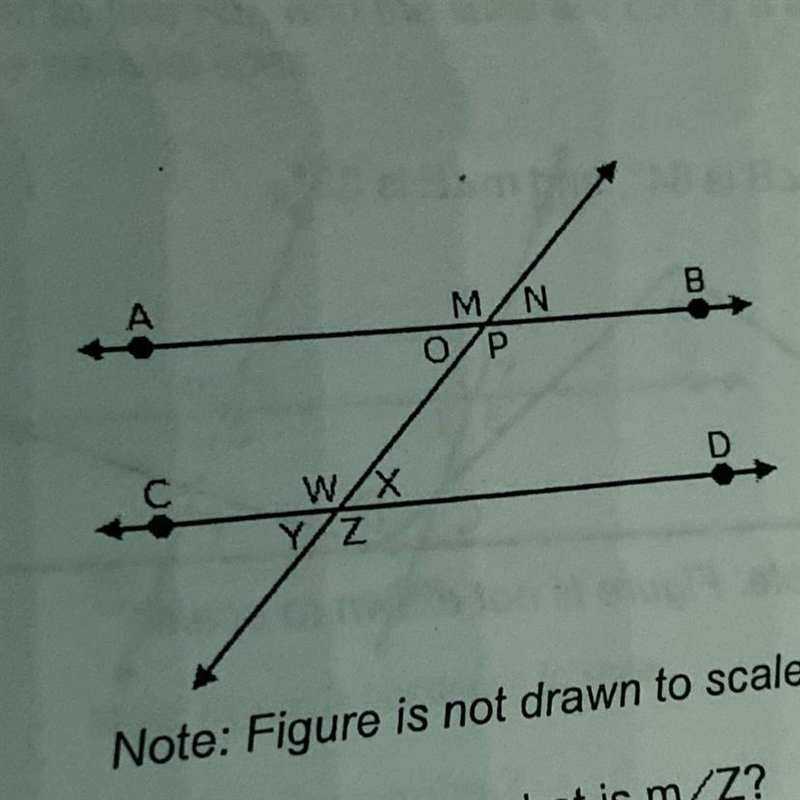 HELPPPP Note: Figure is not drawn to scale. Lines AB and CD are parallel. If mM is-example-1