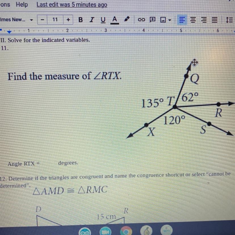 Find the measure of ZRTX. Q 135° T/62° R 120° X S Angle RTX = Hegrees.-example-1