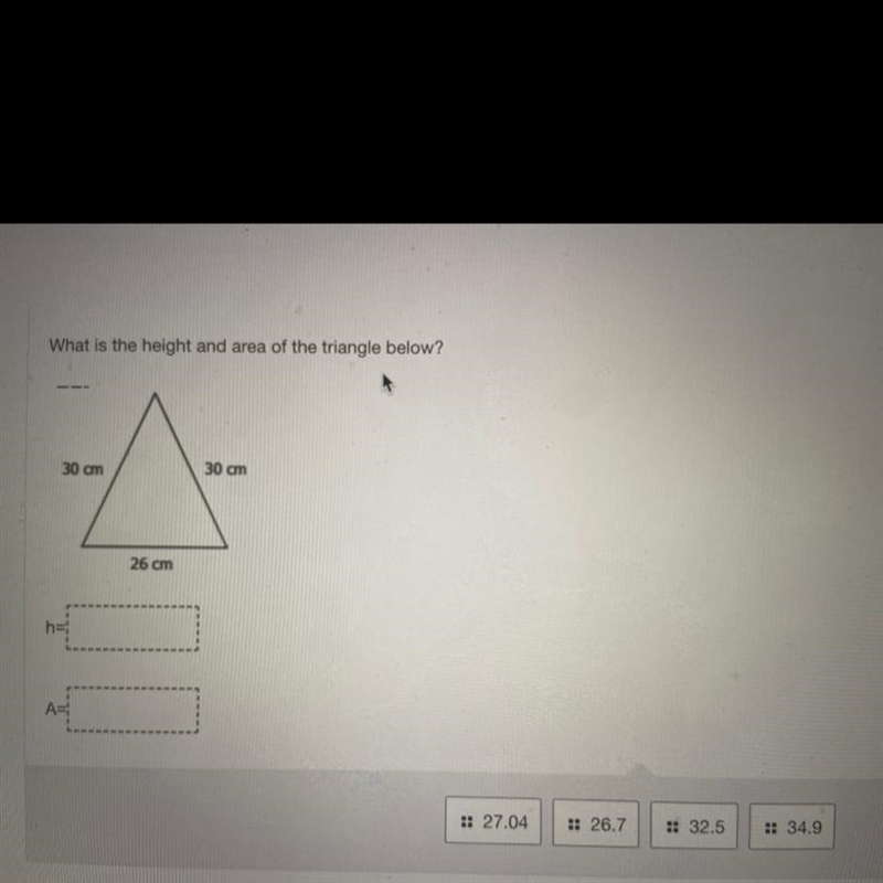 What is the height and area of the triangle below?-example-1