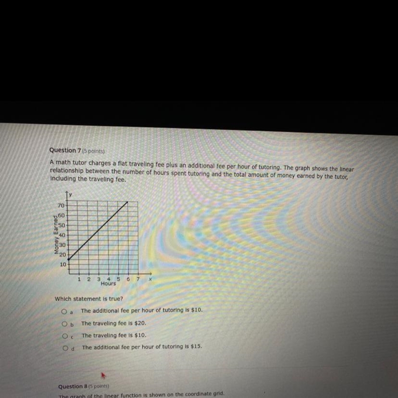 A math tutor charges a flat traveling fee plus an additional fee per hour of tutoring-example-1