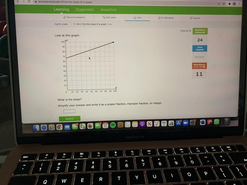 Eighth grade AA.1 Find the slope of a graph UM Tutorial Questions answered 24 Look-example-1