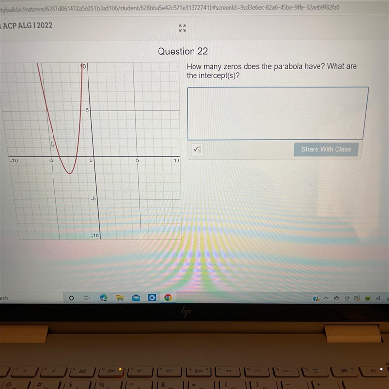 Characteristics of quadratics How many zeros does this parabola have? What are the-example-1