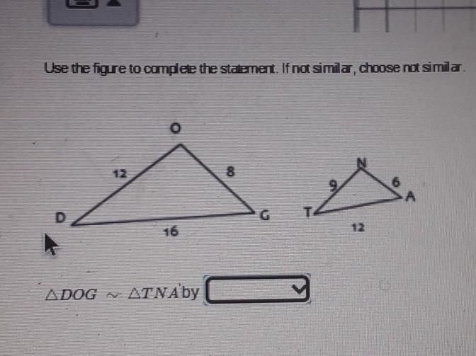 The answer choices are AA, SAS, SSS or Not Similar.-example-1