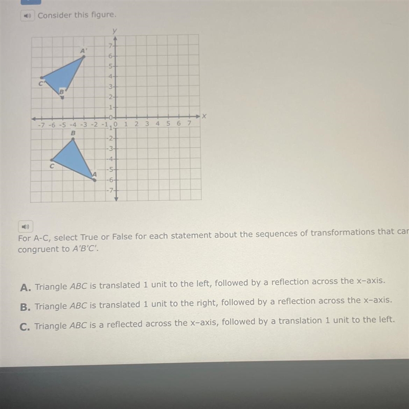 For A-C, select True or False for each statement about the sequences of transformations-example-1