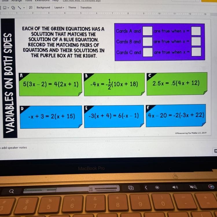 EACH OF THE GREEN EQUATIONS HAS A SOLUTION THAT MATCHES THE SOLUTION OF A BLUE EQUATION-example-1