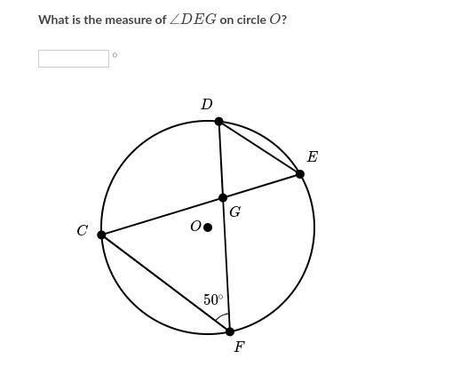 What is the measure of \angle DEG∠DEGangle, D, E, G on circle OOO?-example-1