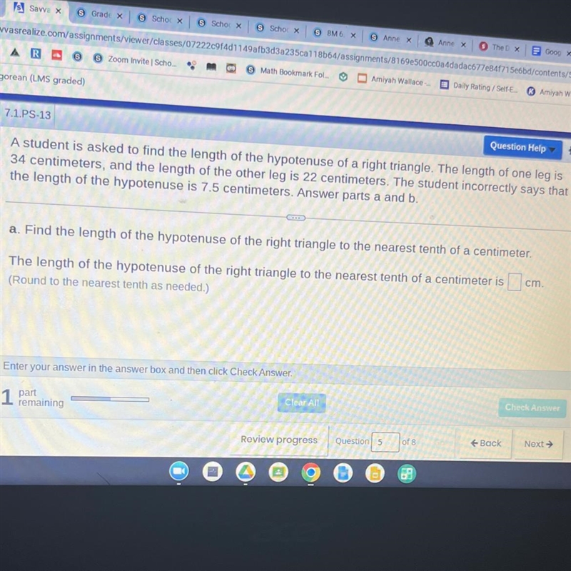 Question Help A student is asked to find the length of the hypotenuse of a right triangle-example-1