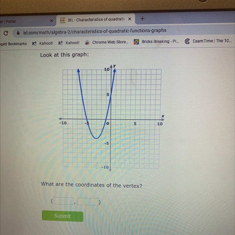 Look at this graph: What are the coordinates of the vertex?-example-1