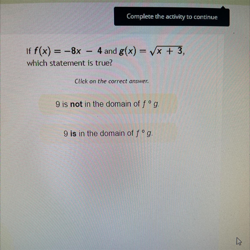 If f(x)=-8x-4 and g(x)=x+3 which statement is true-example-1