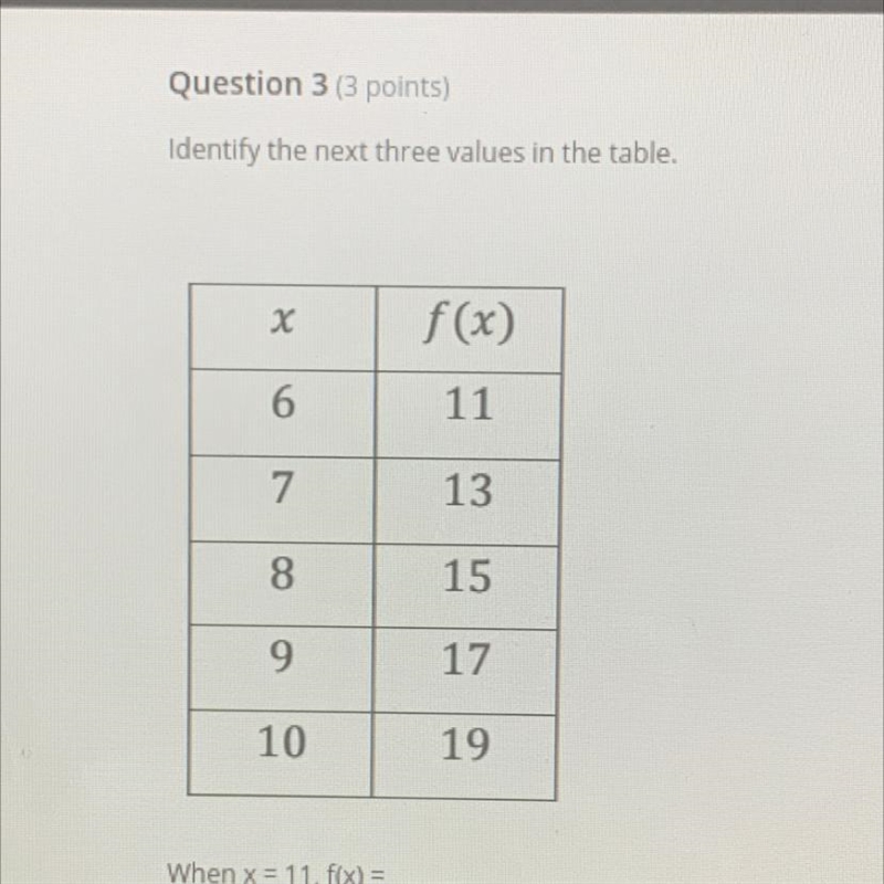 Identify the next three values in the table-example-1