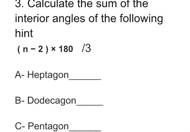 Calculate the sum of the interior angles of the following hint.-example-1