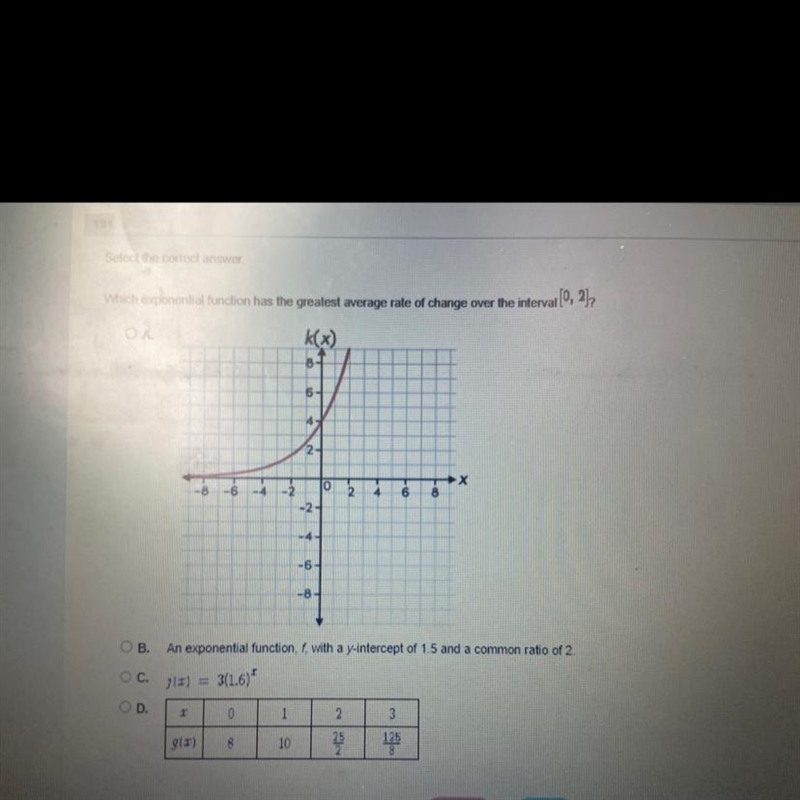 Which exponential function has the greatest average rate of change over the interval-example-1