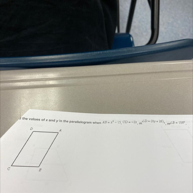 Find the values of X and Y in the parallelogram.-example-1