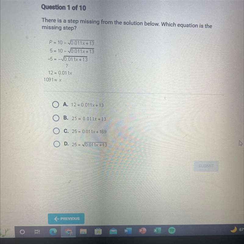 There is a step missing from the equation below. Which equation is the missing step-example-1