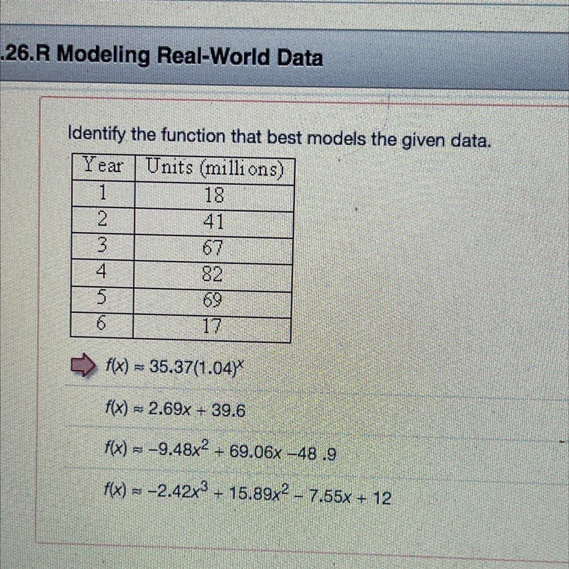 Identify the function that best model is the given data-example-1