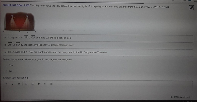 A. Prove ABD is congruent to CBD. b. Determine whether all four triangles in the diagram-example-1