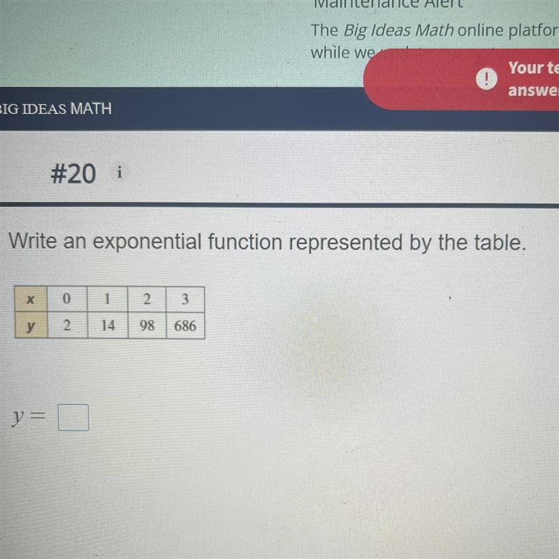 Write an exponential function represented by the table-example-1