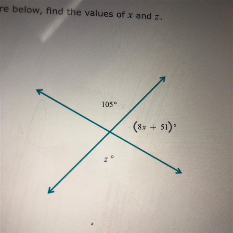 Given the figure below, find the values of x and z-example-1