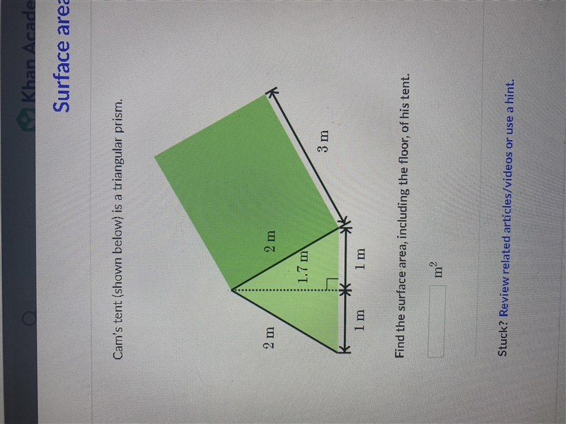 Find the surface area, including the floor, of his tent-example-1