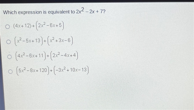 Which expression is equivalent to 2x ^ 2 - 2x + 7 ?-example-1