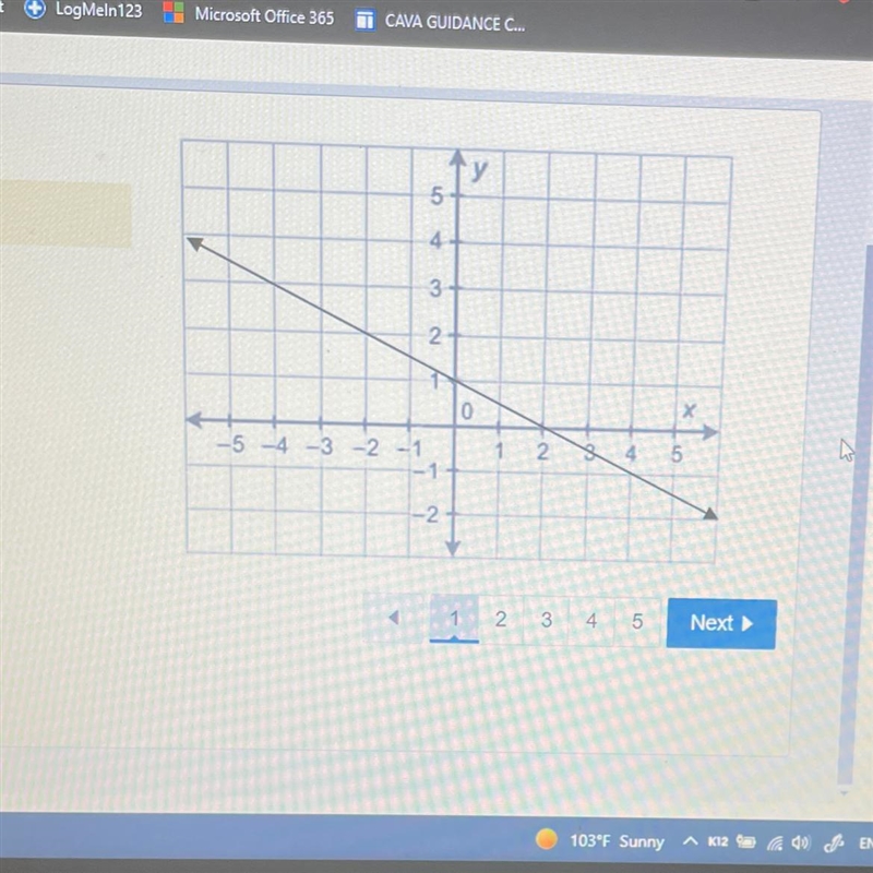 What is the equation of the line? y=-12+1 Oy=2x-1 O y=-2z+1 Oy=-z-1-example-1