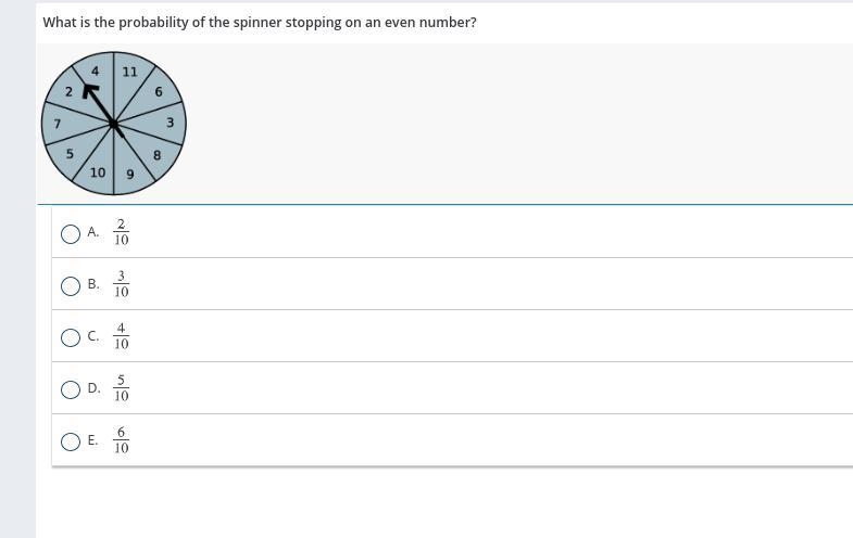 What is the probability of the spinner stopping on an even number?-example-1