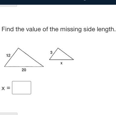 Find the value of the missing side length. 3 12 X 20-example-1