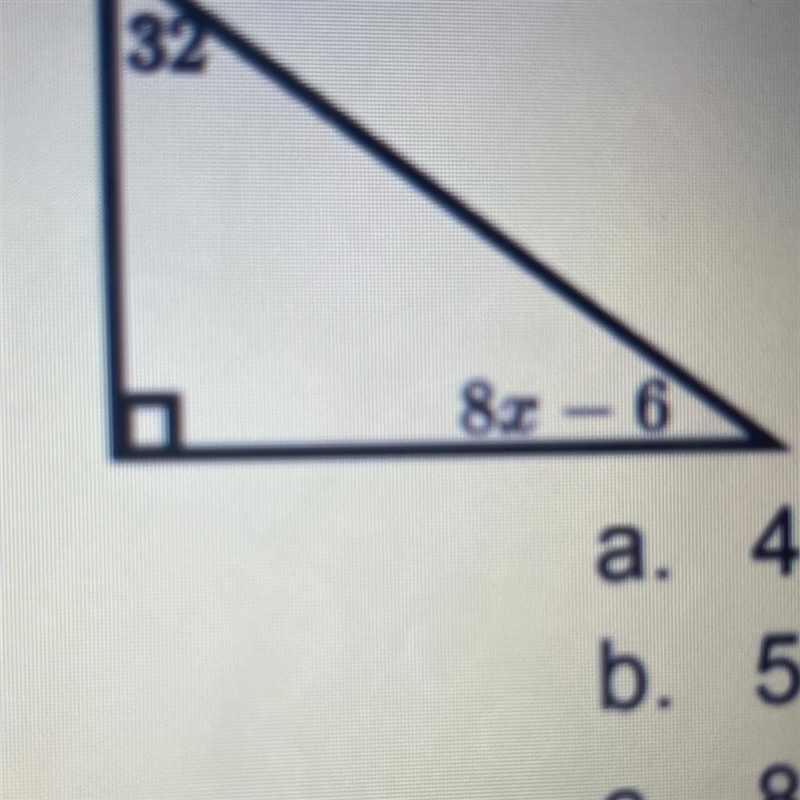 Find the value of x. a. 4 b. 5.6 c. 8 d. 8.2-example-1