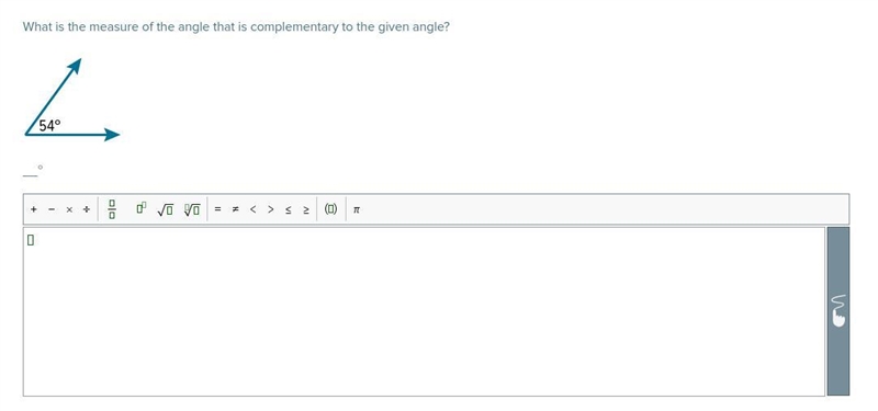 What is the measure of the angle that is complementary to the given angle?-example-1