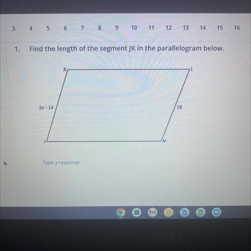 Find the length of the segment JK in the parallelogram below.-example-1