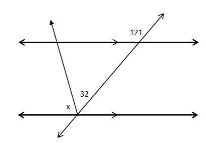 Solve for the unknown value. x = _____ degrees-example-1