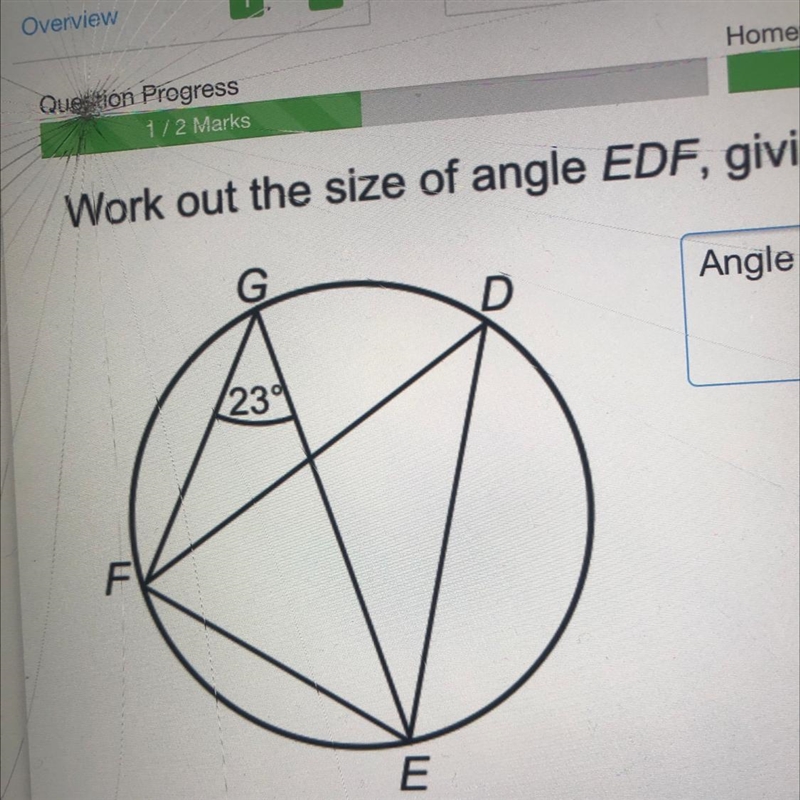 Work out the size of angle EDF, giving a reason for your answer-example-1