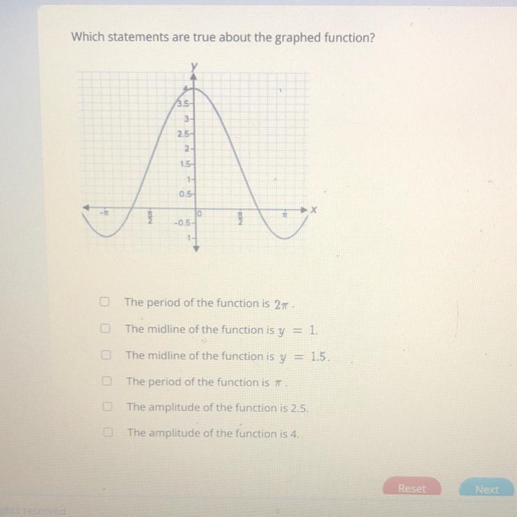 PLEASE HELP 20 POINTS!! Which statements are true about the graphed function?-example-1