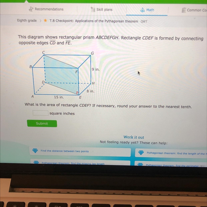 Please help This diagram shows rectangular prism ABCDEFGH. Rectangle CDEF is formed-example-1