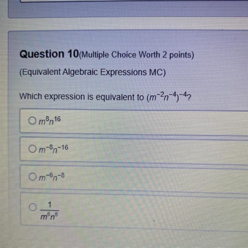 Which expression is equivalent to (m^-2n^-4)^-4-example-1