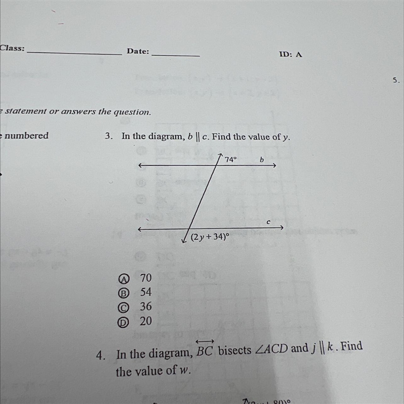 In the diagram b||c find the value of y. 74 (2y+34)-example-1