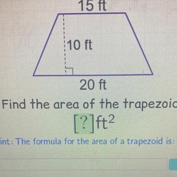 15 ft 10 ft 20 ft Find the area of the trapezoid-example-1