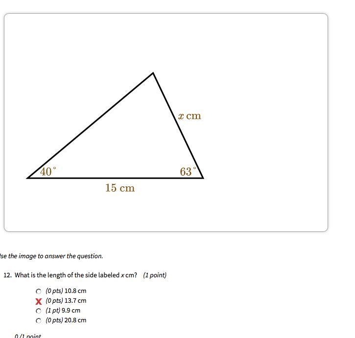 What is the length of the side labeled x cm ? show your work-example-1