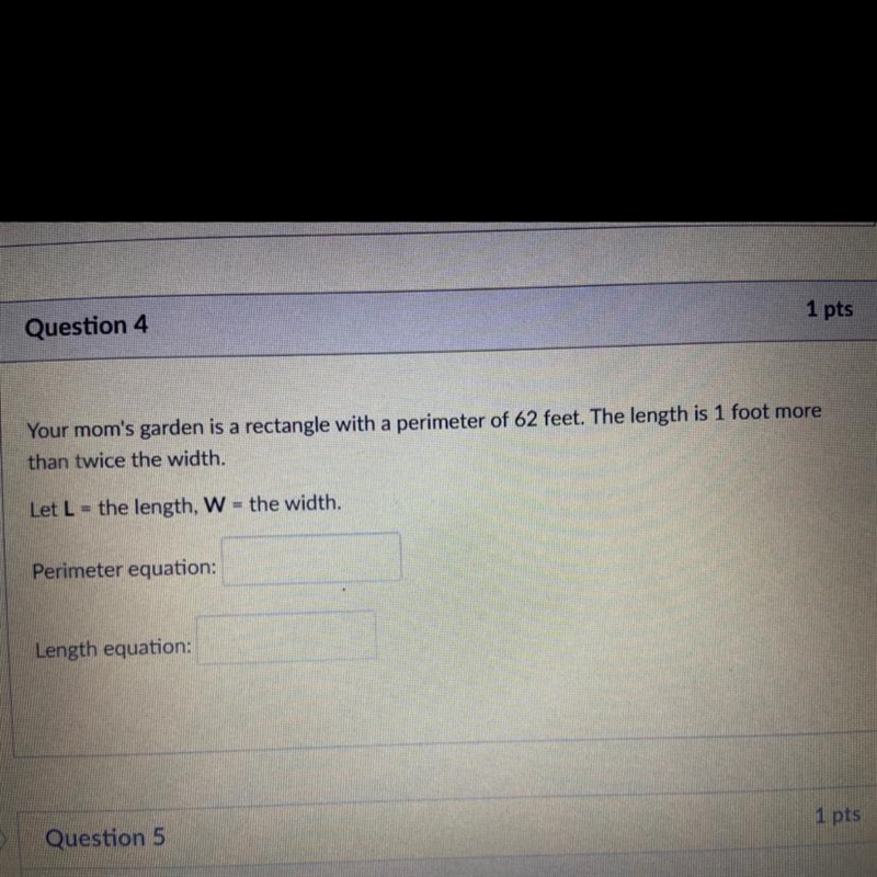 Your mom's garden is a rectangle with a perimeter of 62 feet. The length is 1 foot-example-1