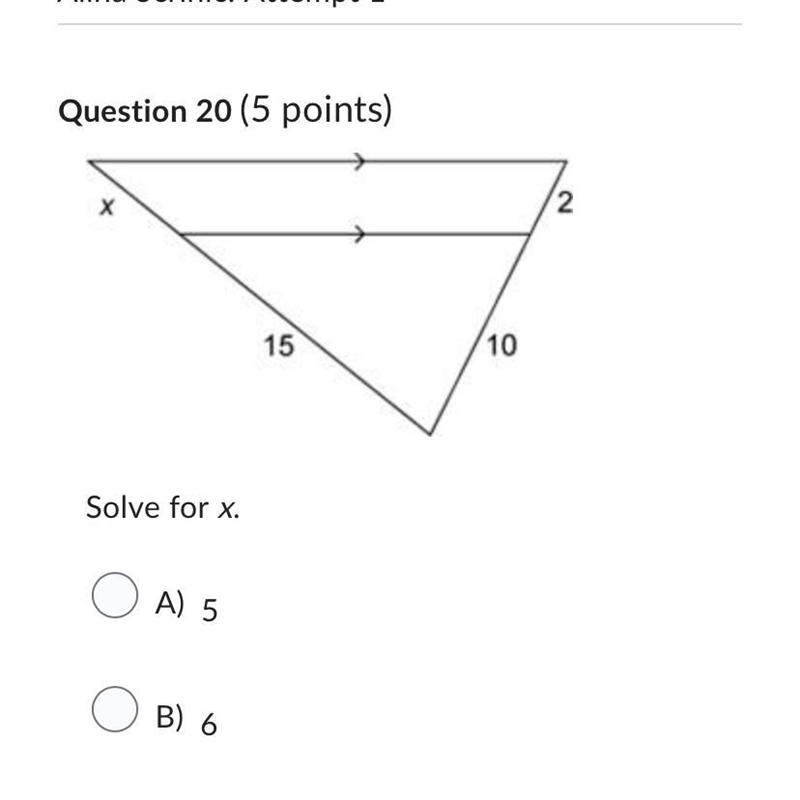 Solve for x A) 5 B) 6 C) 4 D) 3-example-1