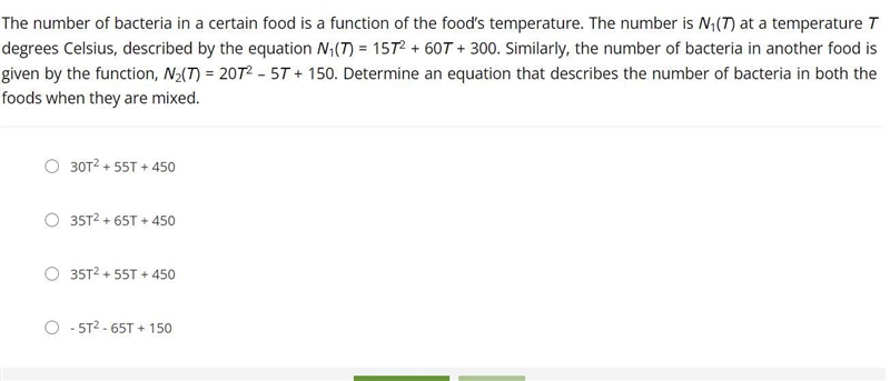 The number of bacteria in a certain food is a function of the food’s temperature. The-example-1