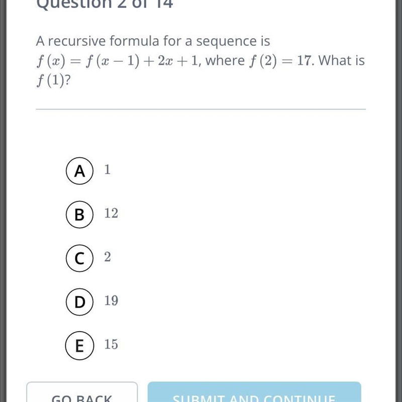 F(x)=f(x-1)+2x+1 if f(2) =17 what’s f(1)-example-1