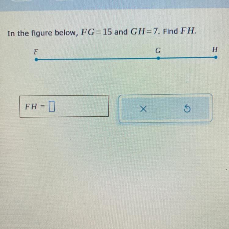 Please help me. In the figure below, FG = 15 and GH=7. Find FH.-example-1