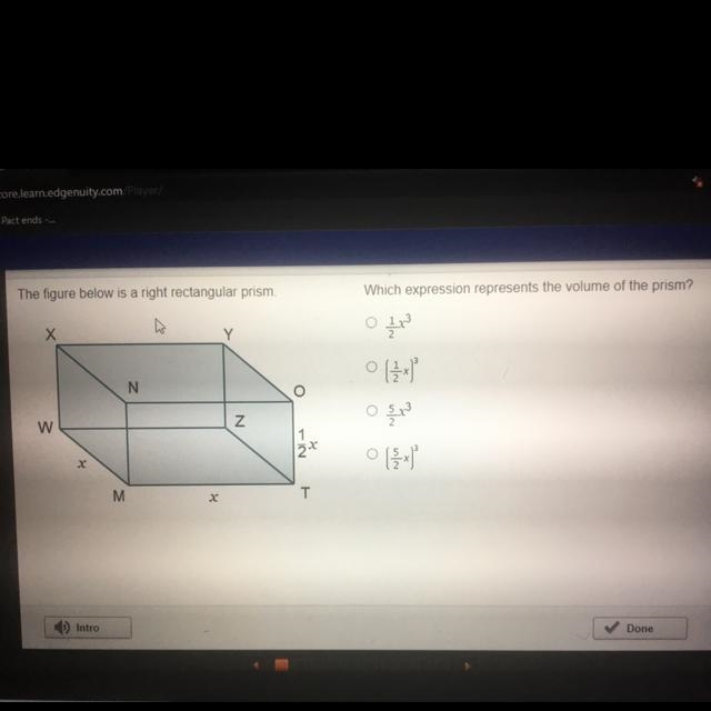 The figure below is a right rectangular prism. X W ४ M N x Y N O 12 2x T Which expression-example-1