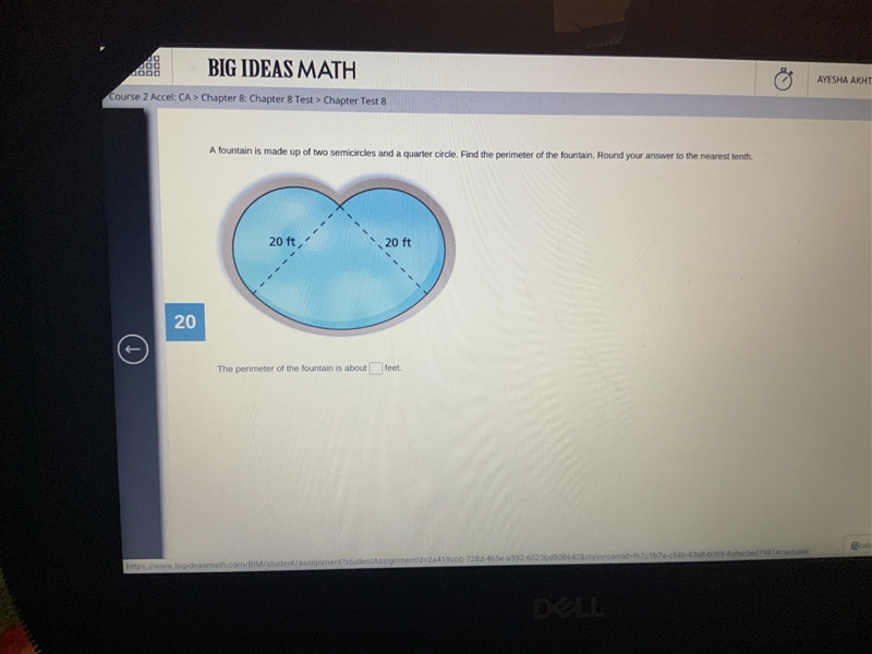 HELP ME PLEASEEE A fountain is made up of two semi circles and a Quarter circle find-example-1