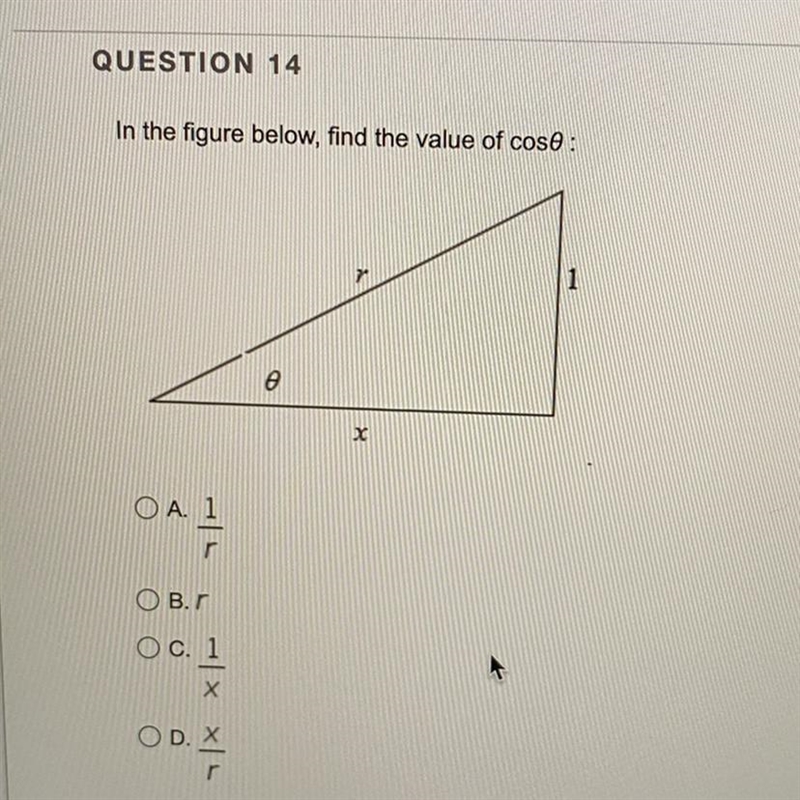 In the figure below, find the value of cose: 8 -|- -|X X|L A. 1 О в.г OC. 1 O D. X-example-1