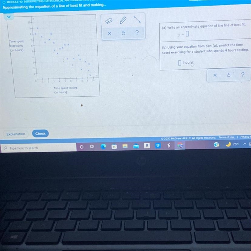 The scatter shows the time spent texting, and the time spent exercisingby each of-example-1