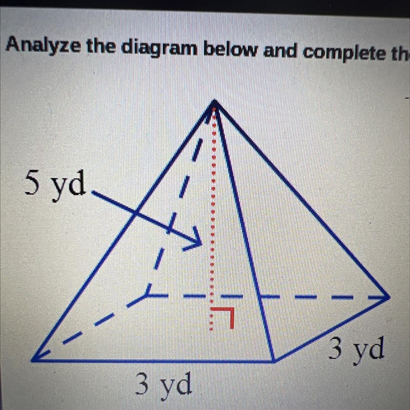 Find the volume of the square pyramid. A. 15 yd B. 25 yd C. 35 yd D. 45 yd-example-1